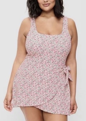 Old Navy Pique Floral Pink Swimdress Side-Tie Wide Straps Plus Size 3X