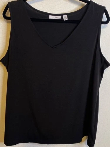 Susan Graver Tank Top Womens 1X Black Sleeveless Stretch Tunic Blouse Plus