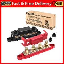 MOFEEZ Power Distribution Block Bus Bar, 4 x 3/8" Posts, 6 x #8 Screws Termin...