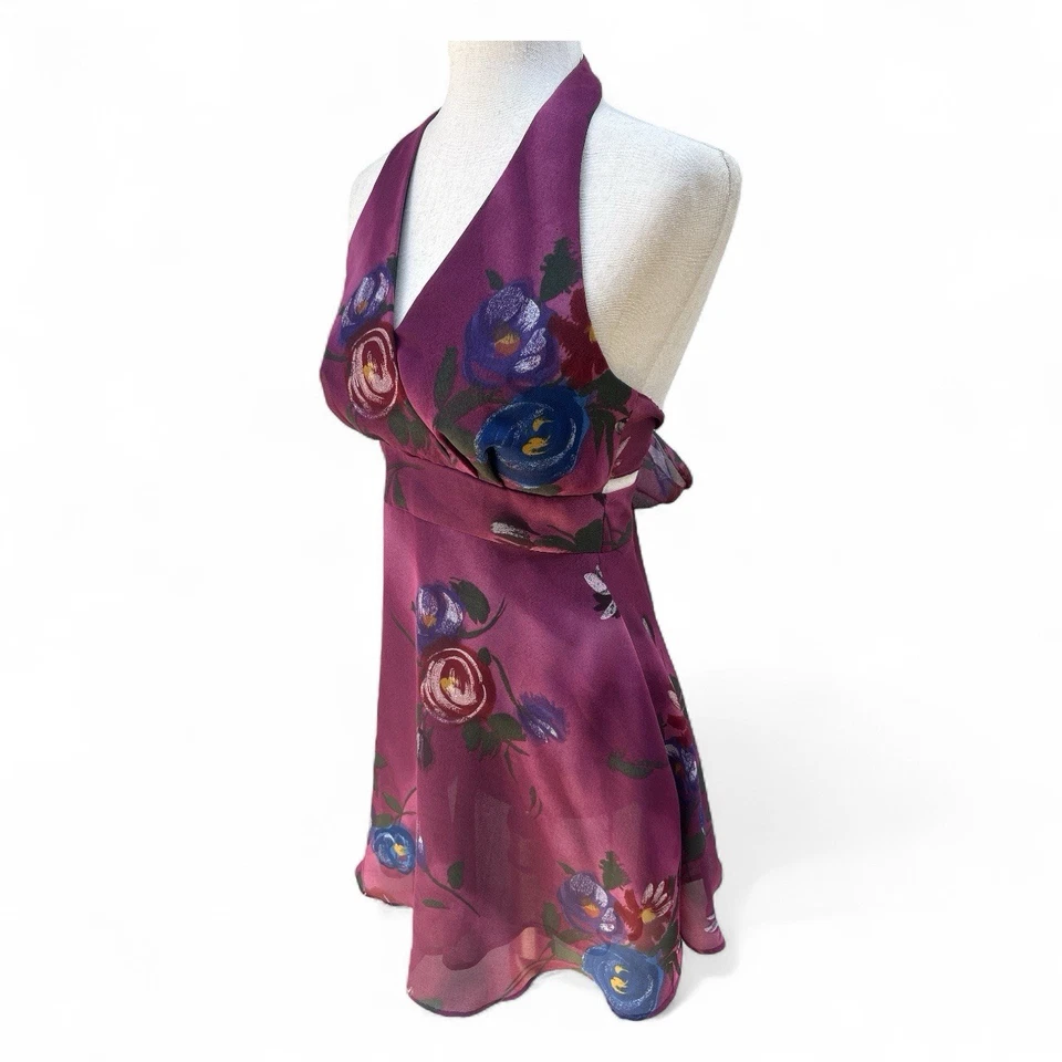 Mini Vestido Floral Halter XOXO Años 90’s En Púrpura Oscuro/Malva Talla Mujer’s 3 Foto 3 de 4