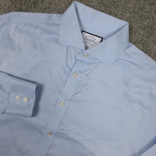 Charles Tyrwhitt Hemd Herren L 16,5 35 Blau Micro Check Slim Fit Elegant Knopfleiste