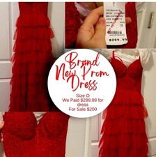 Camille La Vie Red Lace & Tulle Tiered Prom Dress Size 0 New With Tags