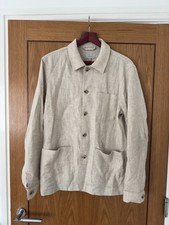Moss Bros Men Bomber Jacket Beige Size Medium Ramie Cotton Linen