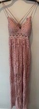 Womens Dusty Rose Sheer Floral Mesh Maxi Dress Small Fairy Romantic Ethereal