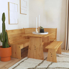 Kitchen Nook Breakfast Set Dining Table w/Corner & Bench Natural Pine Wood