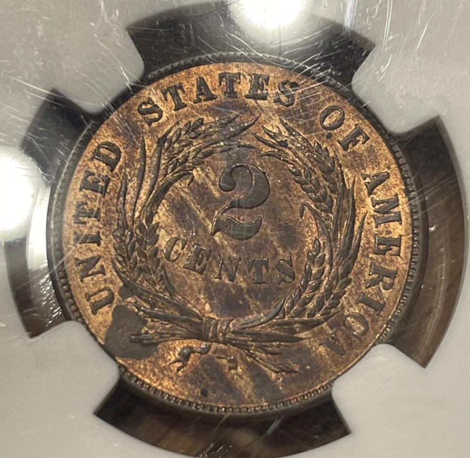 1864 Large Motto Two Cent Piece 2c NGC MS63RB Medallic Alignment - Image 4 of 4
