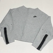 NIKE Sportswear Tech SMALL Oversized Crew Neck Sweatshirt Gray Workout ZIPPERS