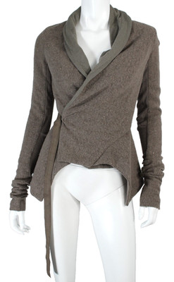RICK OWENS Dust Brown Nubby Wool Crepe Angular-Hem Wrap Jacket 42