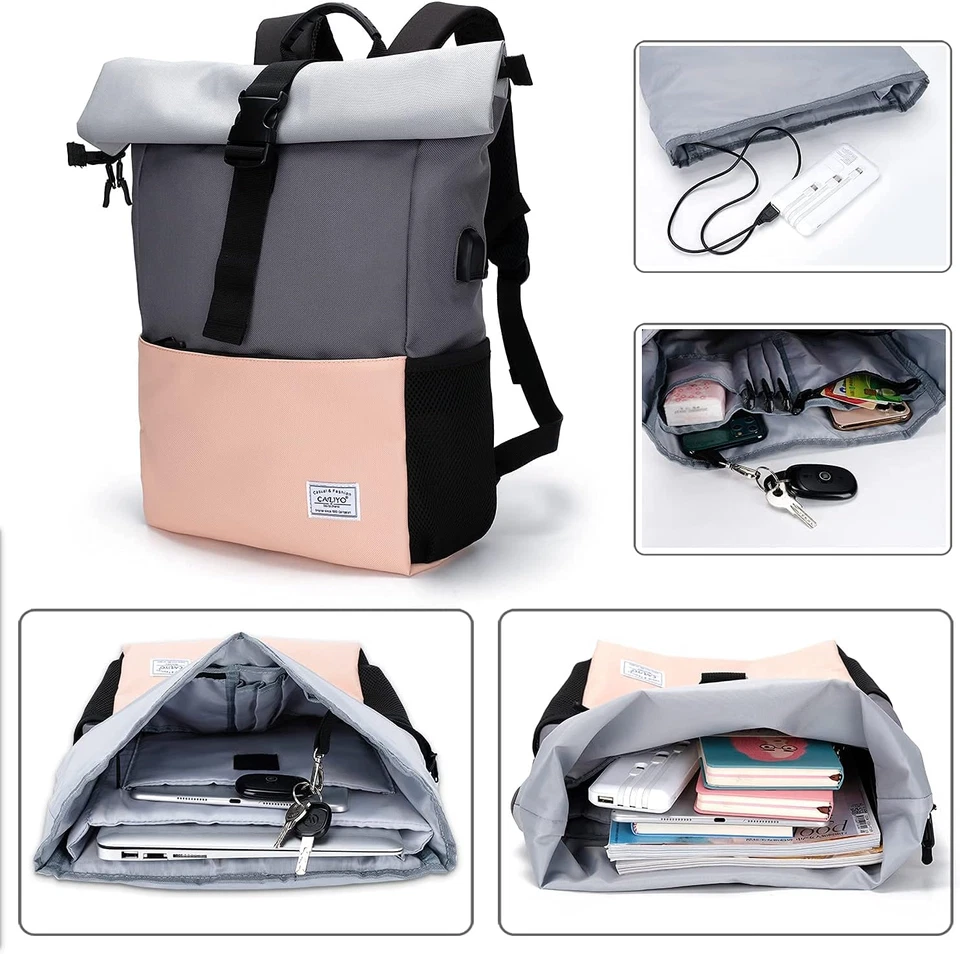 Rolltop Rucksack Groß 15.6" Laptopfach | Damen & Herren | Schule Uni Freizeit - Bild 4 von 4