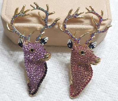 Large Crystal Deer Brooches Set of Two Mothers Day Gift DAZZLING!