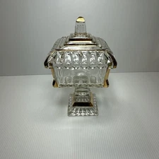 Vtg MCM Jeannette Glass “ Wedding cake box” Candy dish aka  pedestal compote 22k