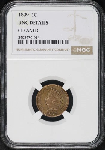 1899 Indian Head Cent NGC UNC Details Cleaned