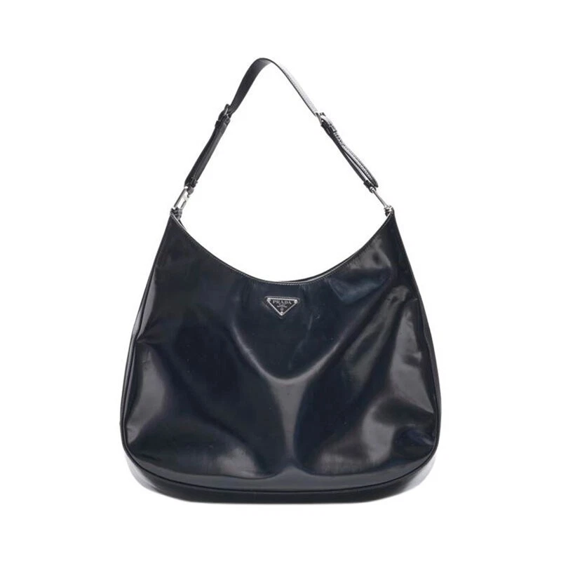 Borsa a tracolla grande Prada nera spazzolata Cleo