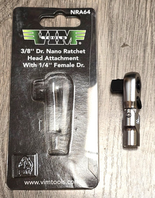 VIM Tools 3/8'' dr Nano Ratchet Head Attachment fits any 1/4'' dr Extension #NRA64