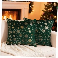 Pack of 2 Green Snowflake Throw Pillow Covers 16x16 - Christmas Throw