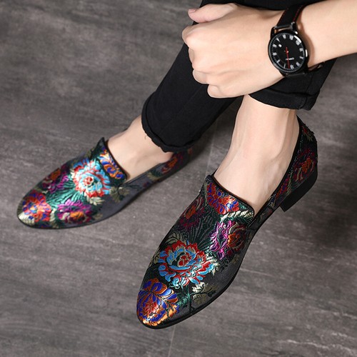 Mens Floral Embroidery Pointed Toe 