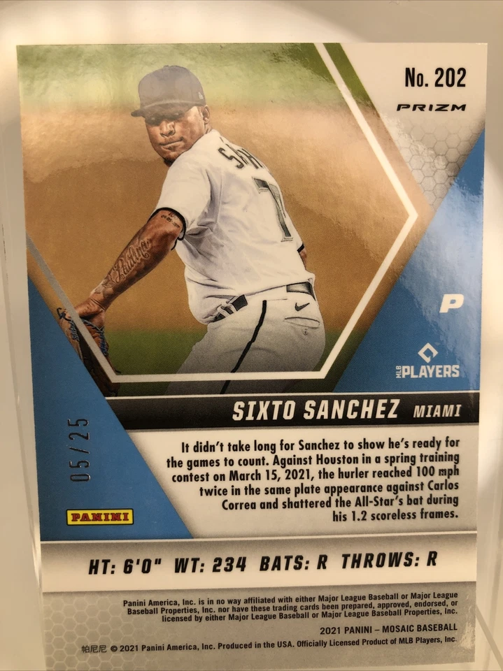2021 Panini Mosaic Sixto Sanchez White Prizm RC Rookie SP #d 05/25 Marlins - Image 2 of 3