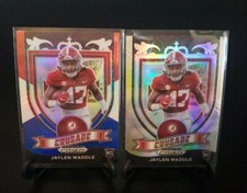 Jaylen Waddle 2021 Prizm Draft Crusade Red White Blue & Silver Prizms. Dolphins
