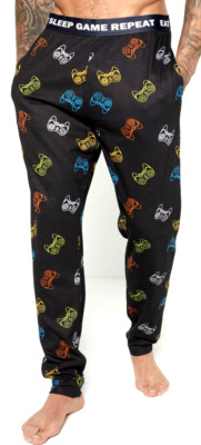 New Mens Slim Fit Gaming Lounge Pants Black