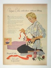 Vintage 1953 Pepsi Cola Print Advert Woman Kitty Cat Christmas Bow Present