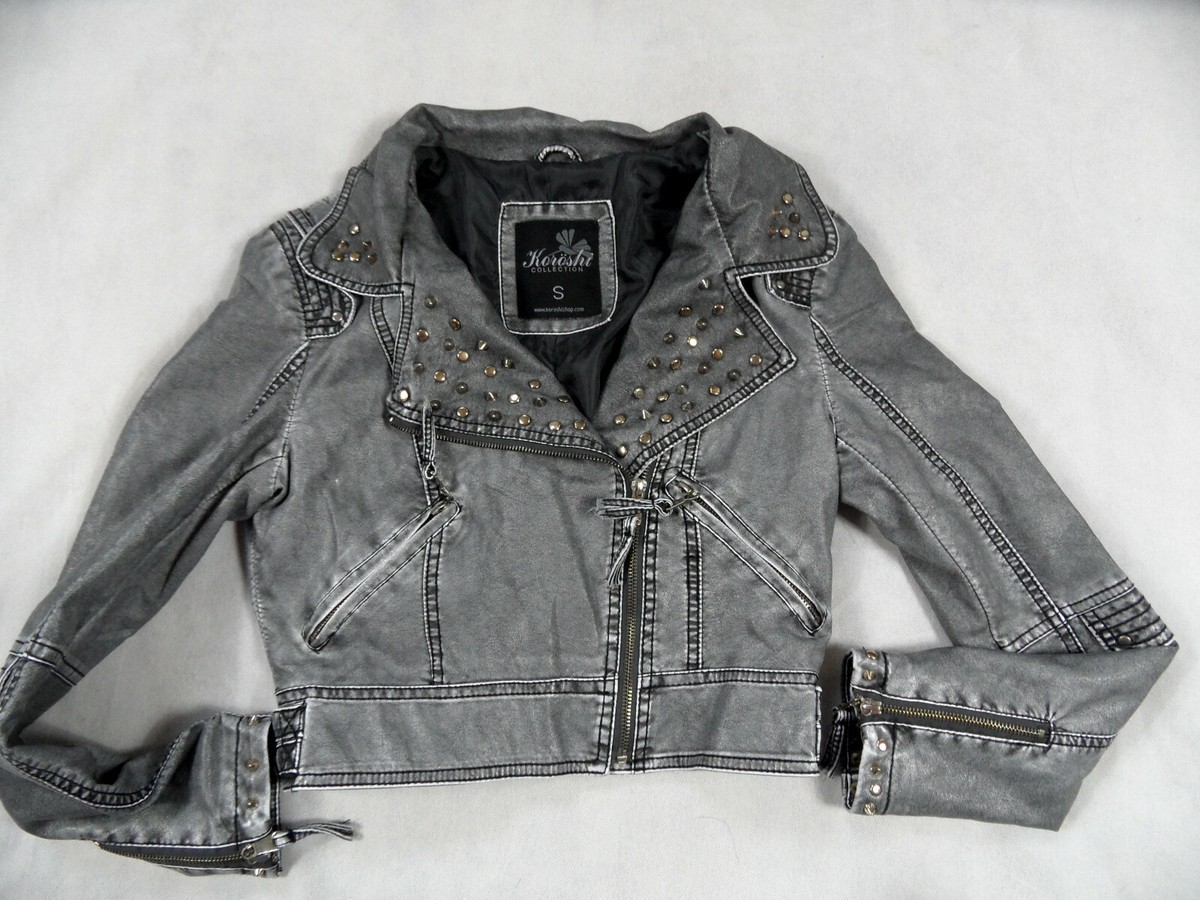 KORÖSHI stylische kurze Kunstleder Bikerjacke mit Nieten gau S