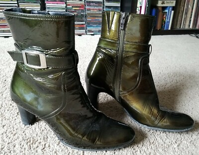 Lloyd Ankle Boot Gloss Green Leather inside zip Women 5.5, Good Condition