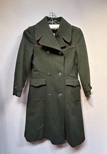Vintage Loden Wasserabstossend Double Breasted Coat Lined Womens Green Pockets