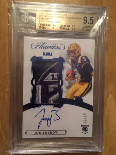 Joe Burrow 2020 Flawless auto. patch logo /15 RC BGS gem mint Pop 1 on card auto