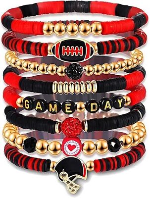 Game Day Stackable Rings Game Day Bracelets for Women Football Bracelets Stackable Heishi Clay ...