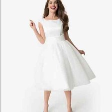 Unique Vintage Dolly Couture white holly tea length dress NWT size S 4