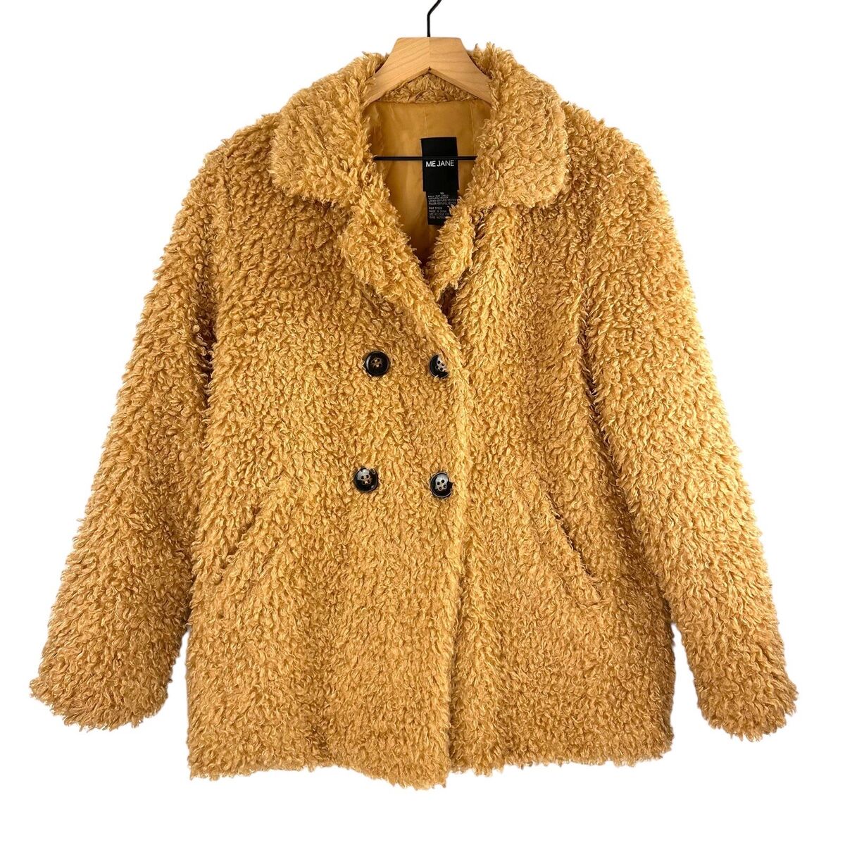 Me Jane Teddy Coat Womens 16 Plus Size Faux Fur Button Up Hip Length Tan 90s Y2K eBay