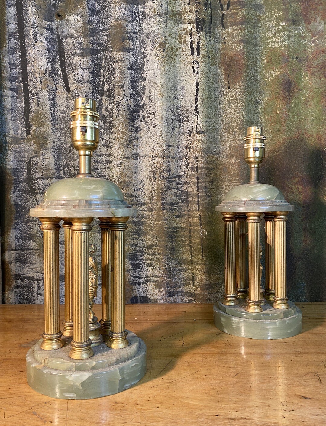 Antique Onyx Brass Tolos Pair Table Lamps eBay
