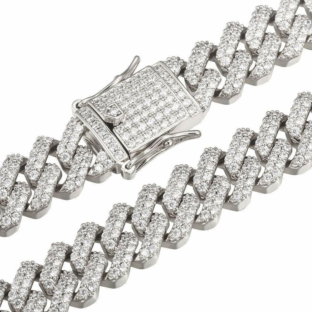 Miami Cuban Link Chain Iced CZ Out Necklace Gold Plated Stainless