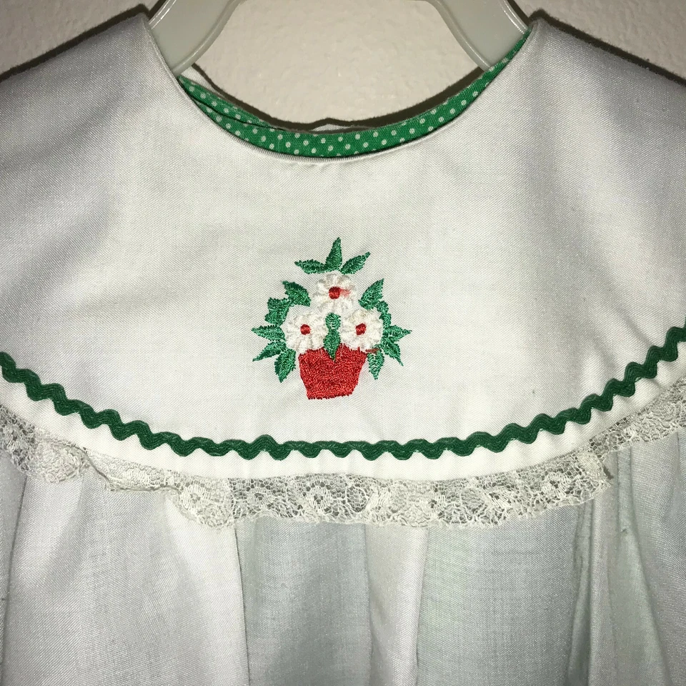 Vestido Delantal Vintage Verde Lunares Blanco Rick Rack Encaje Maceta 12-24 Mo Foto 4 de 4