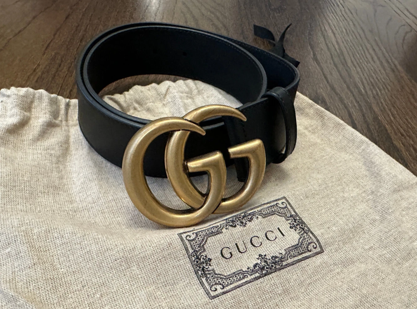 Gucci Authentique Ceinture Femme Or Double GG 1 1/2 Noir 70 . 28   Neuf sans étiquette