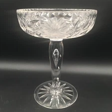 Vintage American Brilliant Cut Crystal Compote Pedestal Candy Dish Pin Wheel 8”