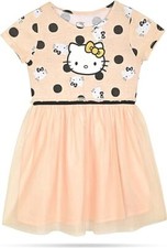 Hello Kitty Girls Toddler Short Sleeve Tutu Dress Casual Party Tulle Skirt Peach