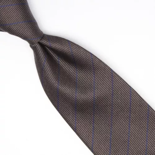 Josiah France Mens Silk Necktie Brown Navy Blue Stripe Weave Woven Tie Italy