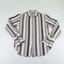 Paul Smith Shirt Mens Large Gray Stripes Floral Embroidery Button Up Flip Cuffs
