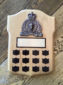 Vintage RCMP Plaque on Wood Trophy Not Engraved From Penticton Hockey Tourney.