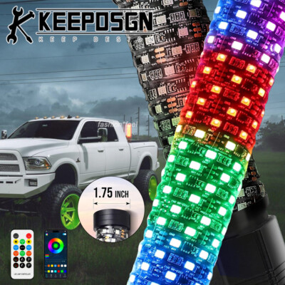 Truck 1ft RGB LED Fat Whip Lights Remote Spiral Chasing for Dodge Ram 2500 3500