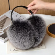 Real Fox Fur Earmuffs Large Ear Muffs Earflap Real Sheepskin Leather Bracket
