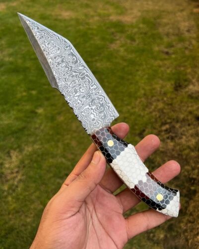 Handcrafted Damascus Steel Hunting Knife With Honeycomb Resin Handle With Sheath - Picture 5 of 7