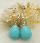 Exquisite Genuine 12x16mm Turquoise Blue Shell Pearl Teardrop Dangle Earrings