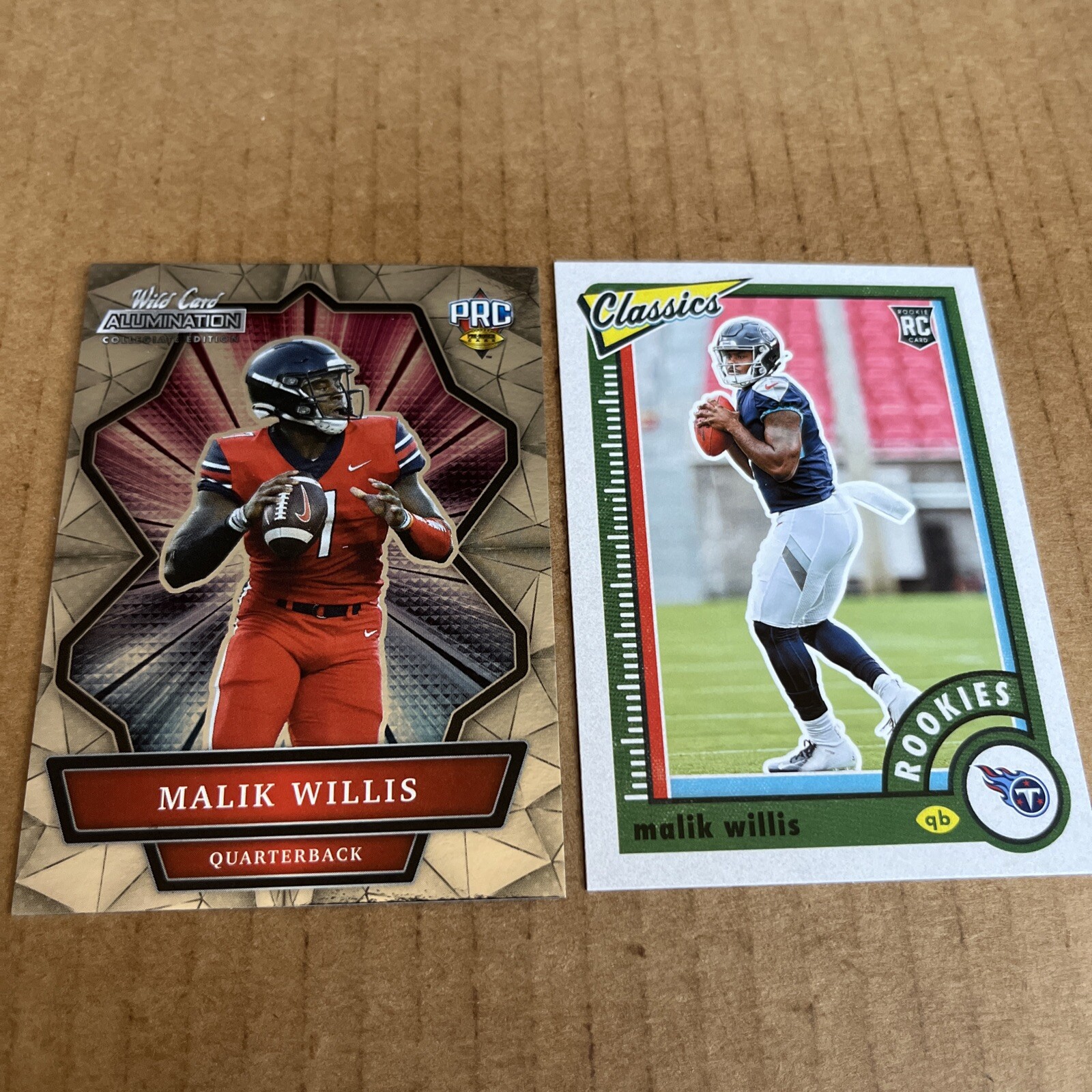 MALIK WILLIS RC 2021 Wild Card Alumination #ANBC-55 & 2022 Classics #152 (d3)