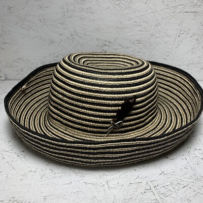 Betmar New York Womens Bucket Bowler Hat Black Upturned Rim Straw Polyester 