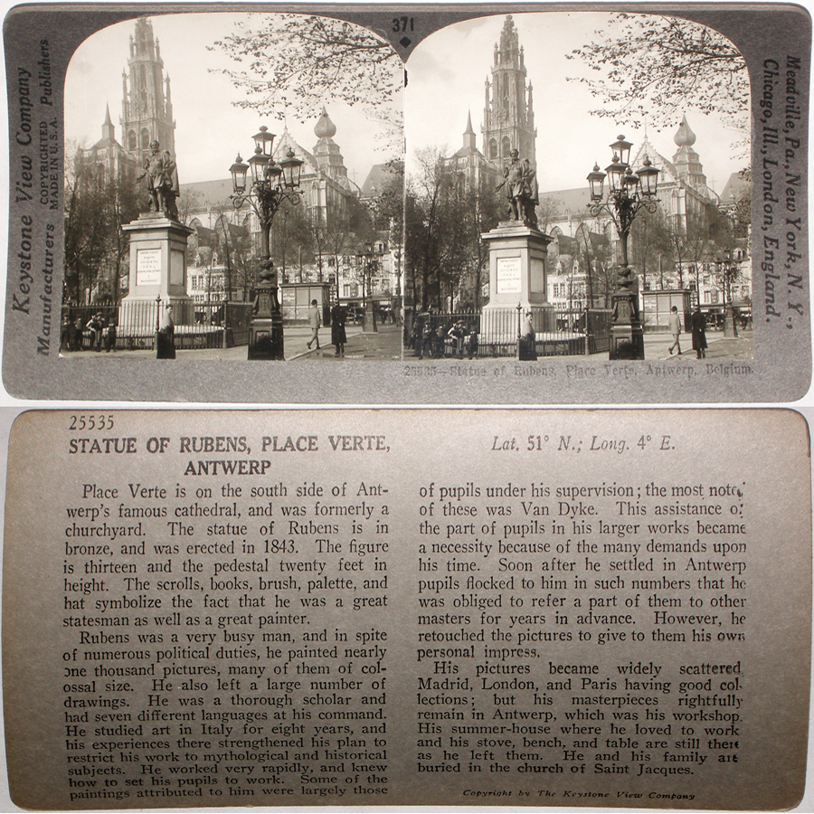 Keystone Stereoview Statue of Rubens, Antwerp, Belgium of Rare 1200 Set #371 T1