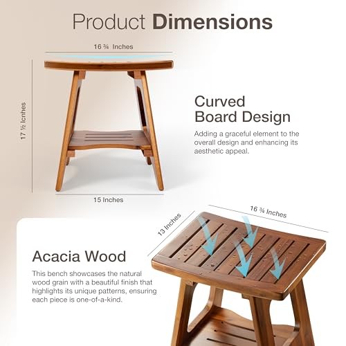 18" Acacia Shower Bench for Inside Shower - Wooden Shower Stool Benches - Picture 2 of 7