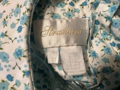 Strasburg Baby Girls Cotton Dress White Floral Collared Puff Sleeve Size 5Y - Picture 5 of 5