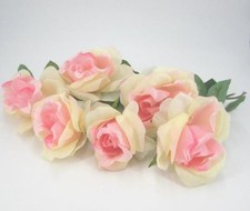 Gorgeous Large Pink Silk Flowers Roses, Paper Leaves - Millinery, Decor - 5"wd